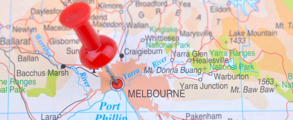 Australia map with pin on Melbourne