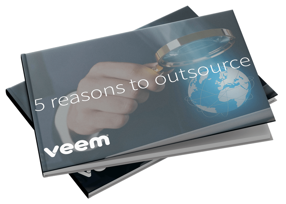 Book stack with the title 5 reasons to outsource