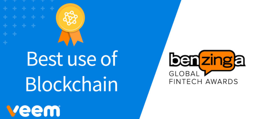 Veem recognized at the Benzinga Global Fintech Awards under Best Use of Blockchain