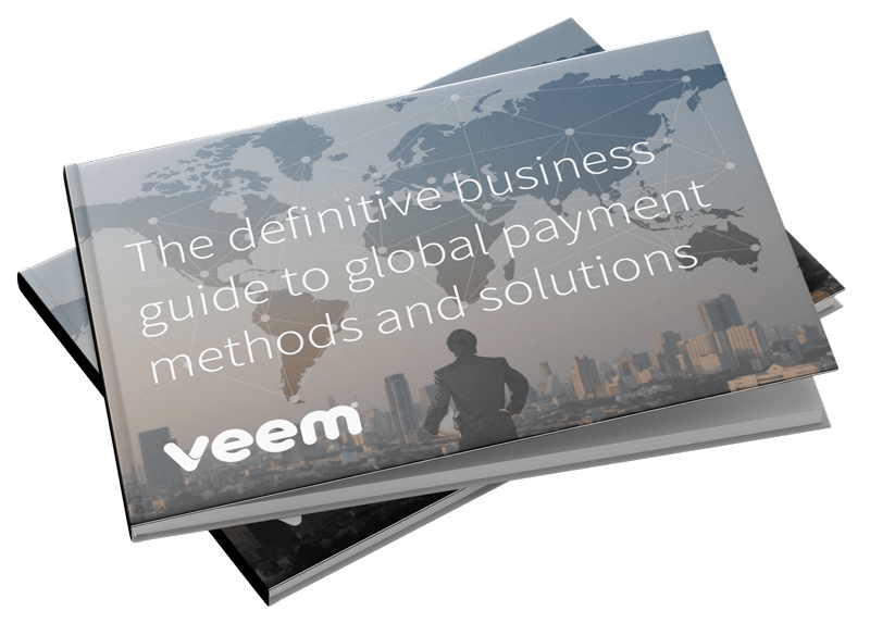 Book stack with the title the definitive business guide to global payment methods and solutions