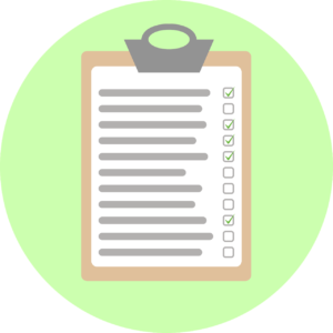 A cartoon checklist with some items checked off.